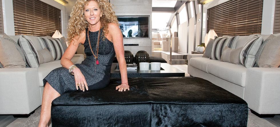 Kelly Hoppen MBE, who designed the interior of the Pearl 75, on board for it's launch.