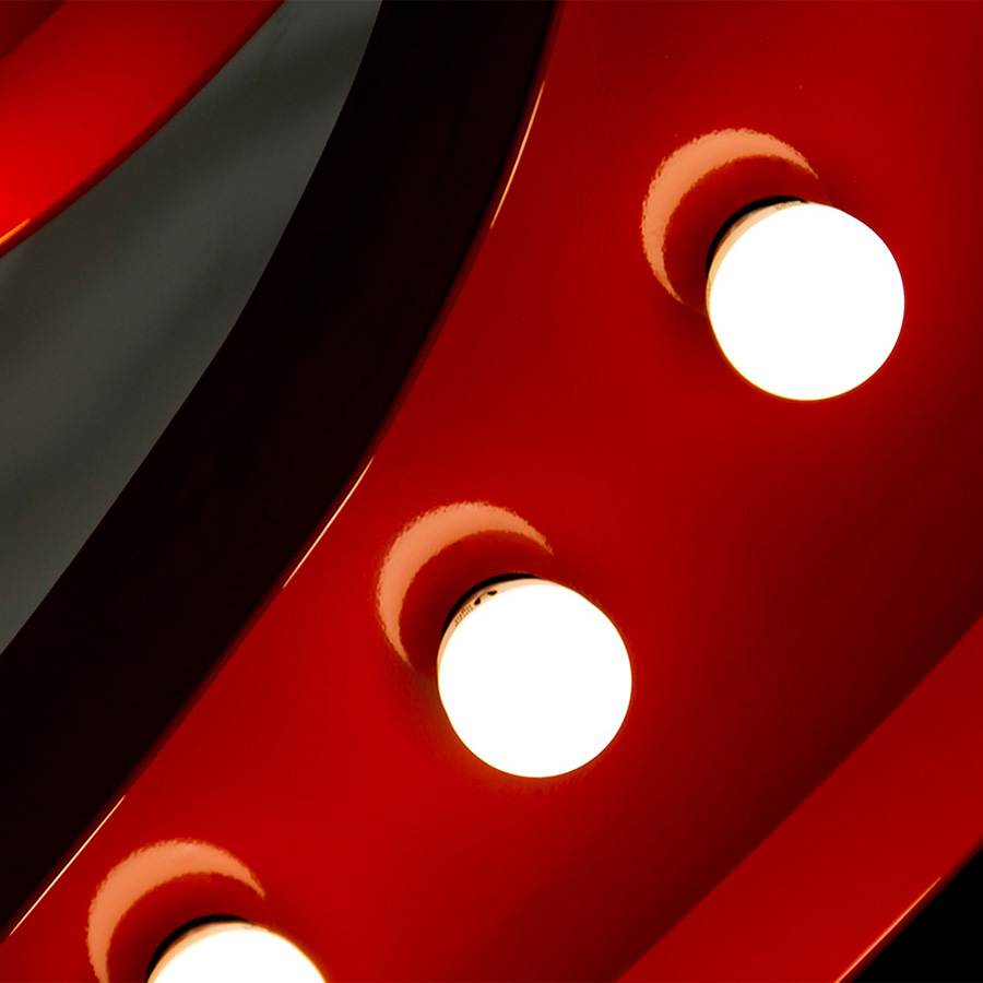 Red and white always go hand in hand and this number 2 marquee lighting design makes sure to make this colour combination a one of a kind. Possessing a matte red that flares into any room it's exposed to, the elegance and refined style never leave this incredible marquee lighting design. With a height of 1 meter, this marquee lighting design can be floor lamp or a wall mounted.