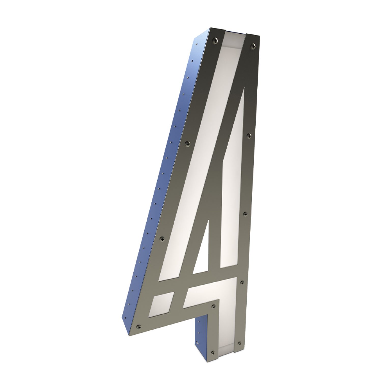 Number 4 carries with it the spirit of the space race. The feeling of th 60's all in one marquee lamp. With a white acrylic coating and it's the perfect match in Aluminium. With a height of 1 meter, this marquee lighting design can be floor lamp or a wall mounted. The marquee lamp that can customizable on demand, is available on a mini version.