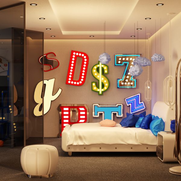 The marquee letter number 7 is the lucky one to have. With typical American hues, the red and blue just fit perfectly with the white neon. With a height of 1 meter, this marquee lighting design can be floor lamp or a wall mounted. The marquee lamp that can customizable on demand, is available on a mini version