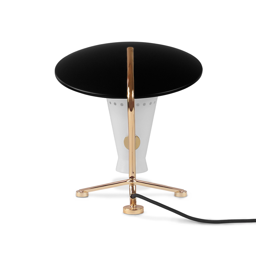 Barry mid-century desk lamp is a handmade piece produced in Portugal by some of the finest artisans in the business. This brass lighting design features a shade and a top cover made of Aluminium, top coated in matte black and matte white, which can be customized. The shade has a nickel plated finish, emphasizing the contemporaneity of this fine bedroom table lamp.
