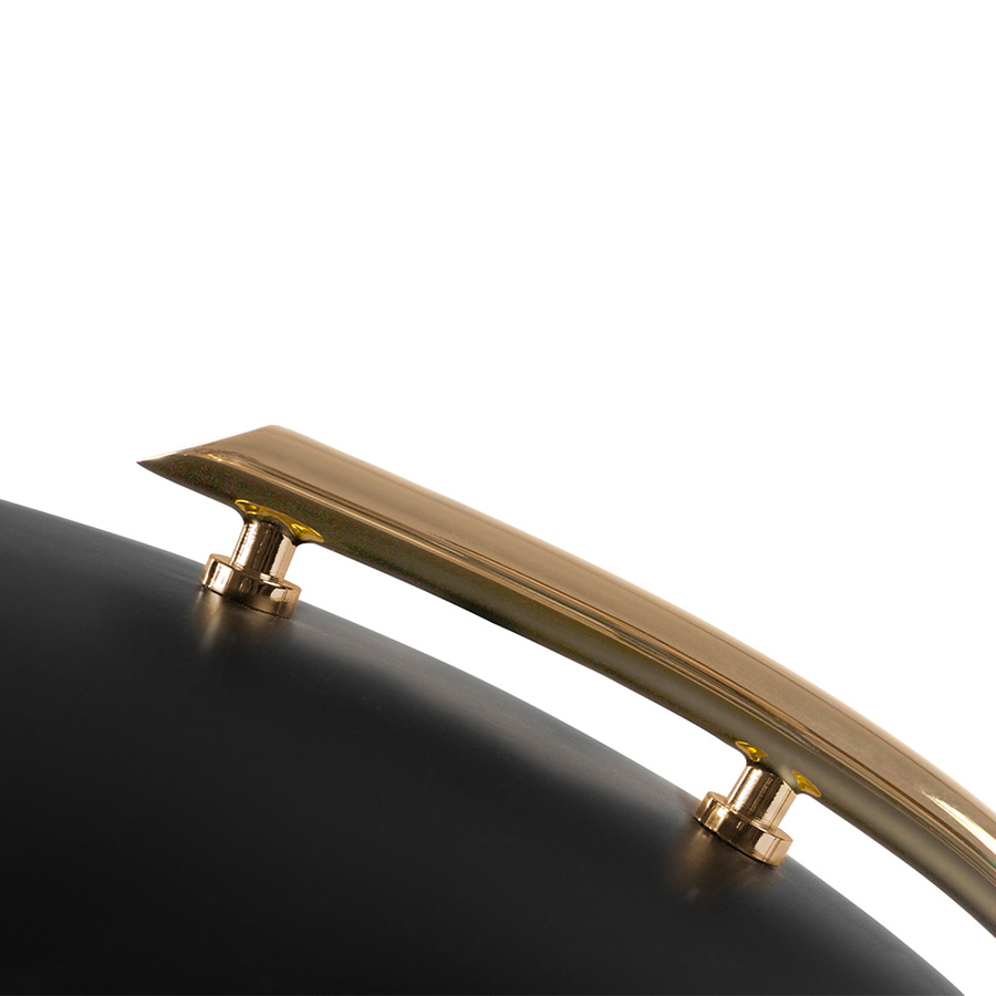 Barry mid-century desk lamp is a handmade piece produced in Portugal by some of the finest artisans in the business. This brass lighting design features a shade and a top cover made of Aluminium, top coated in matte black and matte white, which can be customized. The shade has a nickel plated finish, emphasizing the contemporaneity of this fine bedroom table lamp.