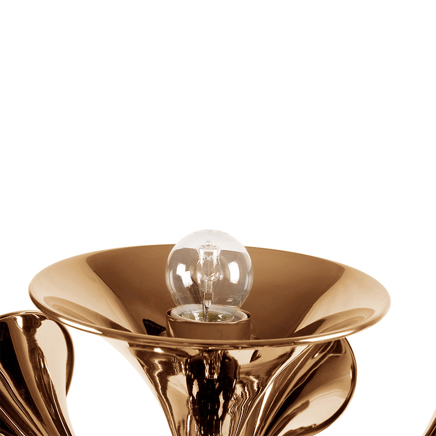 The embodiment of the most famous wind instrument of them all, Botti mid-century table lamp was inspired by a classic trumpet. Its unique shades are handmade in brass with a gold-plated finish to resemble a real trumpet. The base can be produced in Nero Marquina or white marble, as well as black nickel or any other finish of your choosing. It is a tall table lamp, very hard to miss, making it the ideal choice for a classic living room design.