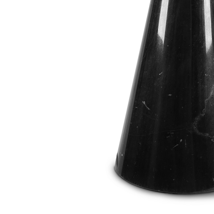 The embodiment of the most famous wind instrument of them all, Botti mid-century table lamp was inspired by a classic trumpet. Its unique shades are handmade in brass with a gold-plated finish to resemble a real trumpet. The base can be produced in Nero Marquina or white marble, as well as black nickel or any other finish of your choosing. It is a tall table lamp, very hard to miss, making it the ideal choice for a classic living room design.