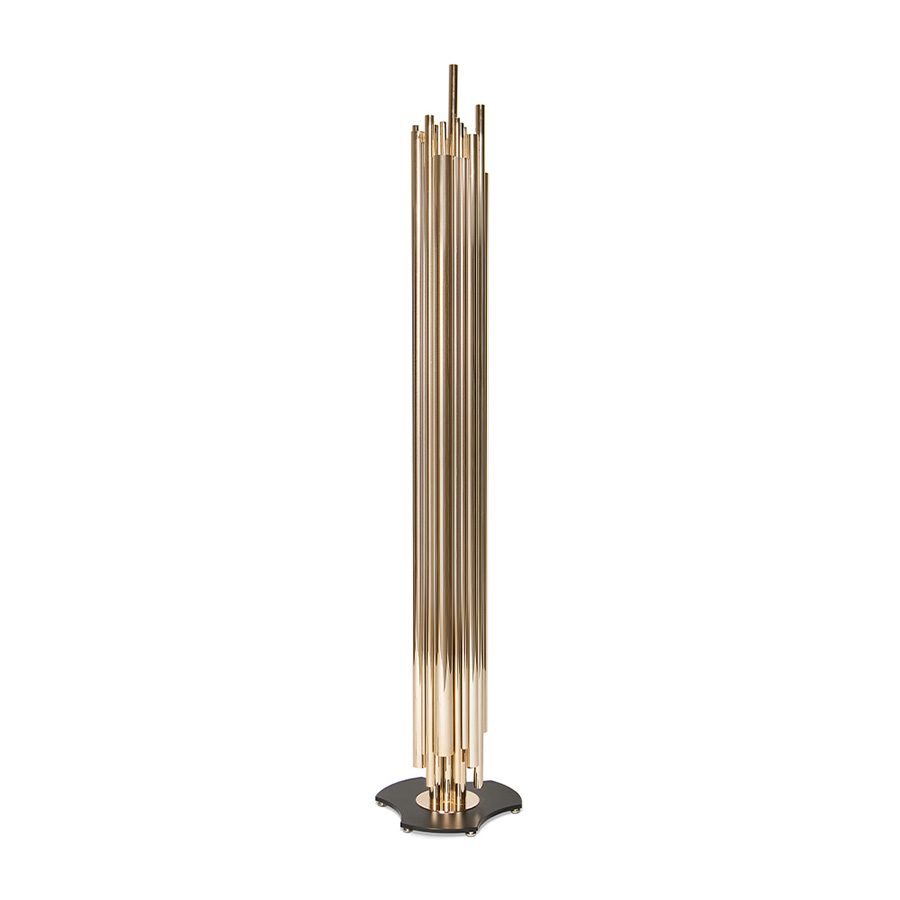 Dave Brubeck was the inspiration for one of DelightFULL’s more luxurious floor lamps. The art deco floor lamp represents in every single detail the way the jazz pianist musician blended very demanding rhythmic structures with improvisation in expressive and accessible ways. Therefore, in this lighting design, you can find asymmetrical gold plated tubes in order to attribute a contemporary lighting effect.