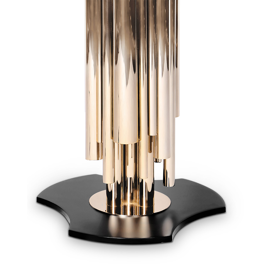 Dave Brubeck was the inspiration for one of DelightFULL’s more luxurious floor lamps. The art deco floor lamp represents in every single detail the way the jazz pianist musician blended very demanding rhythmic structures with improvisation in expressive and accessible ways. Therefore, in this lighting design, you can find asymmetrical gold plated tubes in order to attribute a contemporary lighting effect.