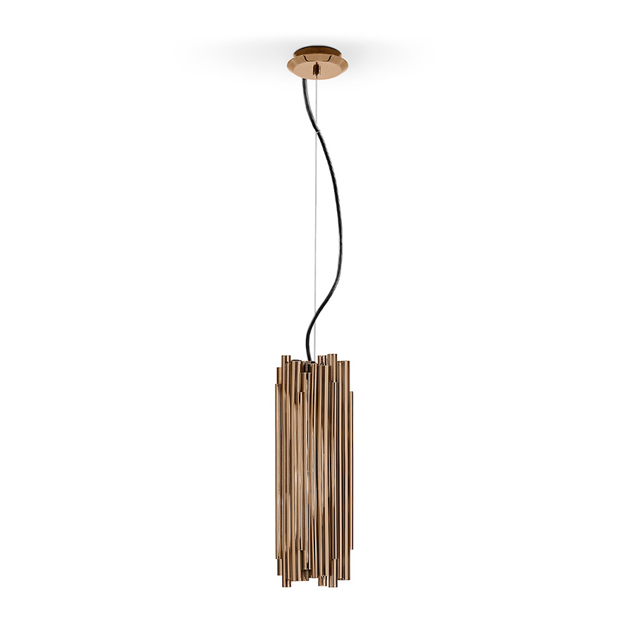 Inspired by Pianist Dave Brubeck, Brubeck pendant lamp is a great example of when art deco design exceptionally meets music. With a standard body built in brass and a gold-plated finish, this suspension lamp is available in a wide range of finishes: gold, nickel or copper plated, brushed brass or nickel, and aged brass. It is a an art deco brass lamp that will give a retro chic vibe to your new kitchen counter or even mid-century entryway.