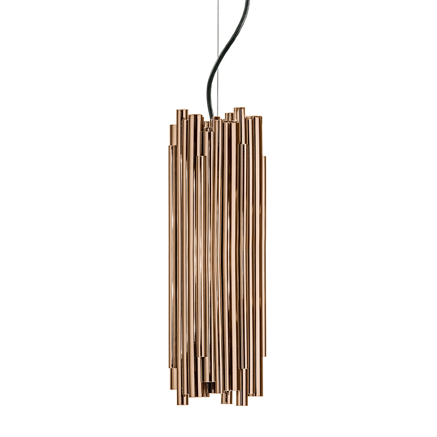 Inspired by Pianist Dave Brubeck, Brubeck pendant lamp is a great example of when art deco design exceptionally meets music. With a standard body built in brass and a gold-plated finish, this suspension lamp is available in a wide range of finishes: gold, nickel or copper plated, brushed brass or nickel, and aged brass. It is a an art deco brass lamp that will give a retro chic vibe to your new kitchen counter or even mid-century entryway.