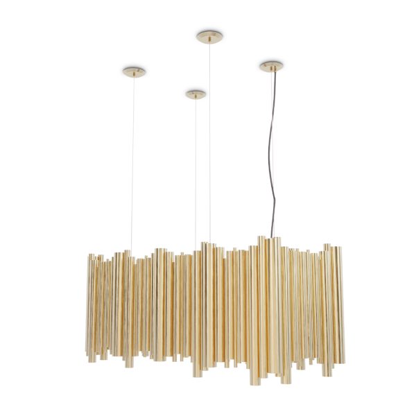 Brubeck mid-century modern chandelier is inspired by one of the foremost exponents of cool jazz: Dave Brubeck. This unique lighting design represents the sophistication and finesse of the American jazz pianist, displaying a very luxurious feeling. DelightFULL’s skilled artisans handmade this rectangular chandelier to give a unique design to every living and dining room.