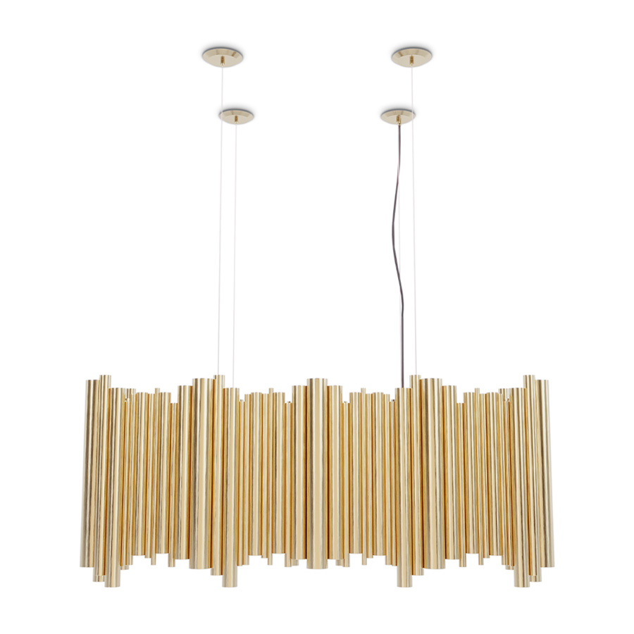 Brubeck mid-century modern chandelier is inspired by one of the foremost exponents of cool jazz: Dave Brubeck. This unique lighting design represents the sophistication and finesse of the American jazz pianist, displaying a very luxurious feeling. DelightFULL’s skilled artisans handmade this rectangular chandelier to give a unique design to every living and dining room.