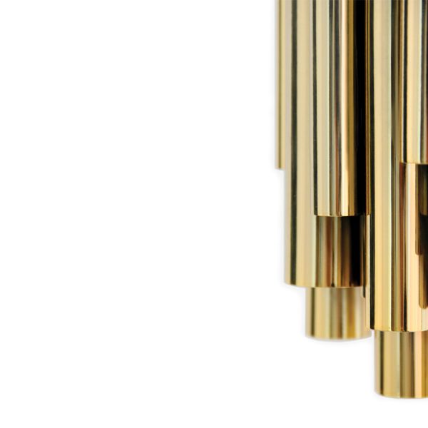 Luxury and art deco are synonym with this Brubeck wall sconce lighting design. Inspired by the timeless musical instrument that is the pipe organ and one of the foremost exponents of jazz, Dave Brubeck, this luxurious wall sconce is a statement piece on its own. For a finishing touch, it boasts a very art deco gold-plated finish.
