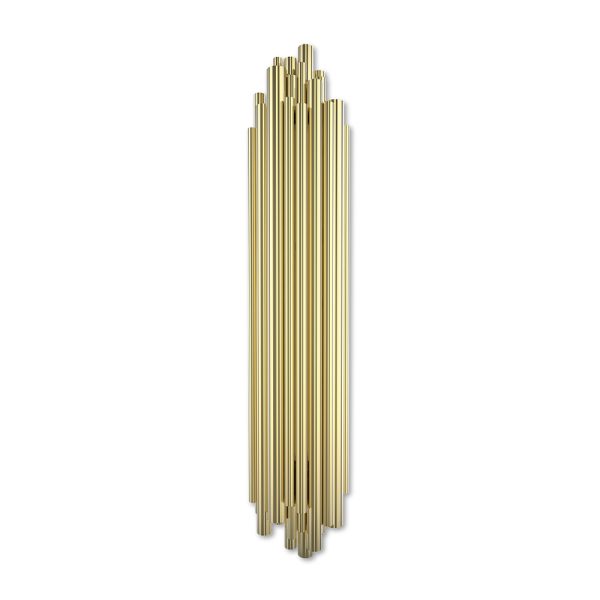 Luxury and art deco are synonym with this Brubeck wall sconce lighting design. Inspired by the timeless musical instrument that is the pipe organ and one of the foremost exponents of jazz, Dave Brubeck, this luxurious wall sconce is a statement piece on its own. For a finishing touch, it boasts a very art deco gold-plated finish.