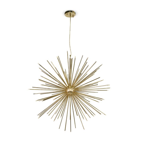 Cannonball light pendant is the perfect explosion of luxury. Inspired by the boldness of a cannonball, this pendant lamp came to reinvent what mid-century modern design is. With its unique shape, this exquisite lamp is handmade in brass and features a gold-plated finish, proof of some of the most high-quality craftsmanship in the lighting design world.