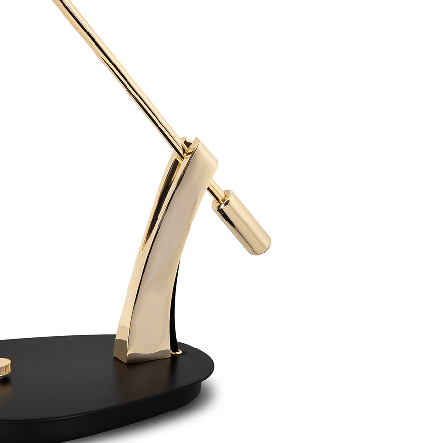 Carter desk, inspired by the icon Ron Carter is another addition to the Carter lighting family. The mid-century desk lamp has a soft casting light that will illuminate your home office design or workspace. With a stilnovo style, this mid-century desk lamp will maximize your workspace and prioritize your ambience. Perfect for a modern hotel lobby, this vintage modern desk lamp is handmade in brass, steel and aliminium with handmade detailing.