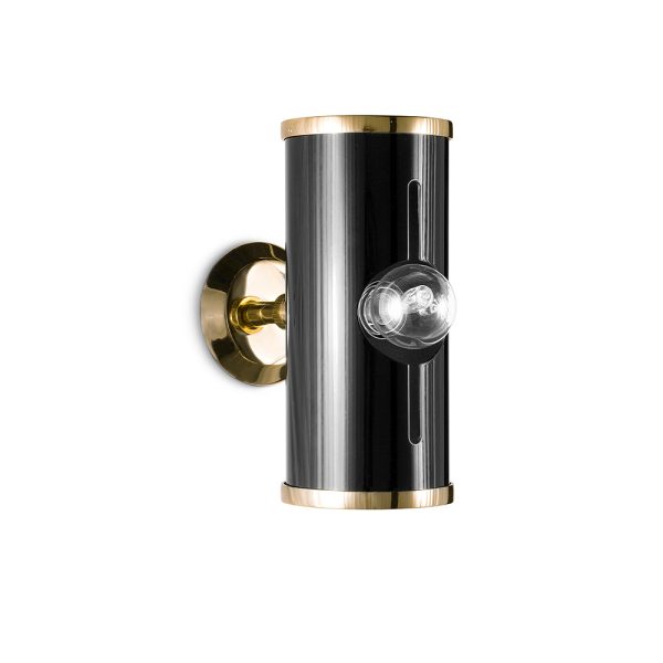 Inspired by the rock and roll world and the legendary Chuck Berry, DelightFULL has created Chuck wall light. This minimalist wall sconce is all about emotion and rhythm, conveying a vibrant feeling to any room. Its small body and mount are handmade in brass with a standard gold-plated finish, whilst the actual lampshade is built in Aluminium and features a glossy black lacquer.