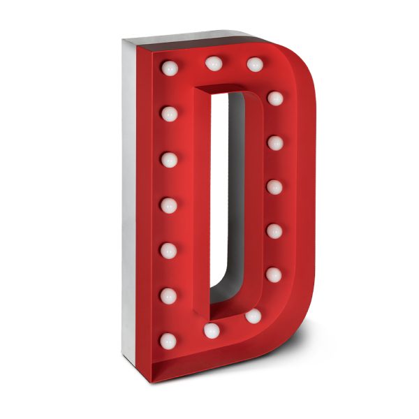 Las Vegas calling? Then you're set on the letter D. D for delight, dynamic, dreamer. Go for D if you an instant splash of the vibrant Las Vegas feeling into your modern home decor. With 16 bulbs and colour customizable, this marquee letter will take your breath away with the glamorous touch of stainless steel.