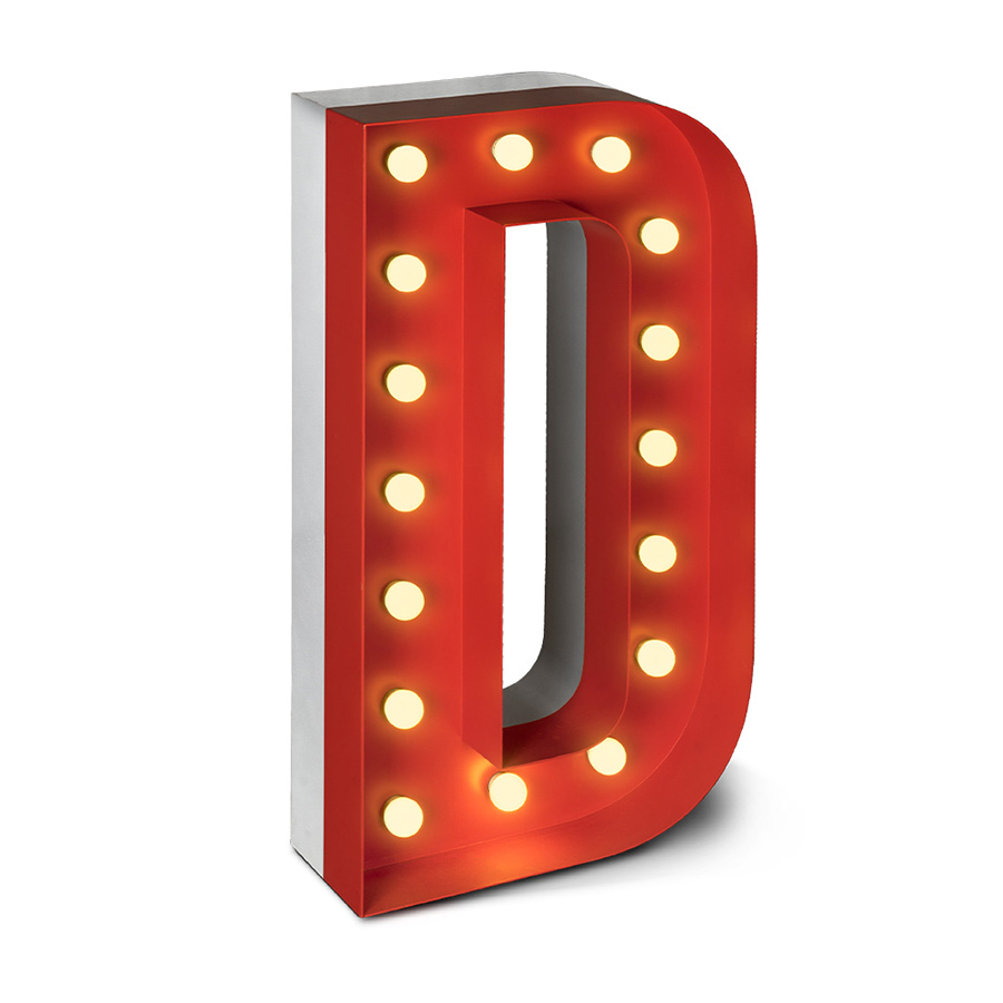 Las Vegas calling? Then you're set on the letter D. D for delight, dynamic, dreamer. Go for D if you an instant splash of the vibrant Las Vegas feeling into your modern home decor. With 16 bulbs and colour customizable, this marquee letter will take your breath away with the glamorous touch of stainless steel.