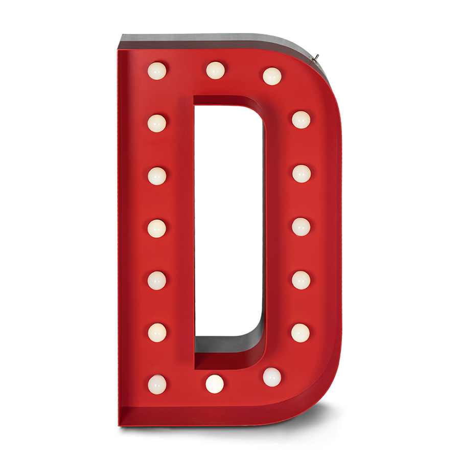 Las Vegas calling? Then you're set on the letter D. D for delight, dynamic, dreamer. Go for D if you an instant splash of the vibrant Las Vegas feeling into your modern home decor. With 16 bulbs and colour customizable, this marquee letter will take your breath away with the glamorous touch of stainless steel.