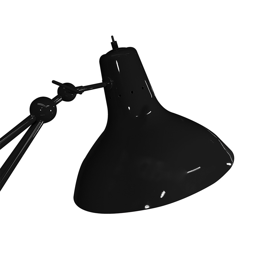 Meet Diana floor lamp, the tallest floor lamp of Heritage collection. Diana is an industrial floor lamp with a mid-century modern design, perfect for big industrial lofts and artistic studios. Built out of steel with a nickel plated finish, this floor light has a giant lamp shade that features a glossy red lacquer on the outside and a matte white interior finishing.