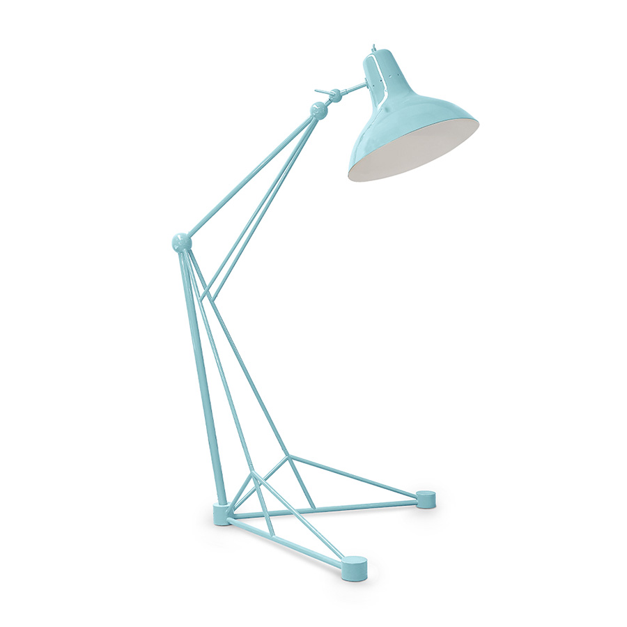 Meet Diana floor lamp, the tallest floor lamp of Heritage collection. Diana is an industrial floor lamp with a mid-century modern design, perfect for big industrial lofts and artistic studios. Built out of steel with a nickel plated finish, this floor light has a giant lamp shade that features a glossy red lacquer on the outside and a matte white interior finishing.