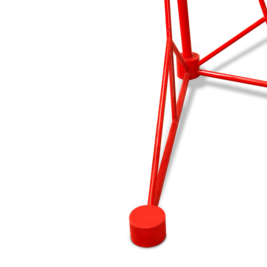 Meet Diana floor lamp, the tallest floor lamp of Heritage collection. Diana is an industrial floor lamp with a mid-century modern design, perfect for big industrial lofts and artistic studios. Built out of steel with a nickel plated finish, this floor light has a giant lamp shade that features a glossy red lacquer on the outside and a matte white interior finishing.