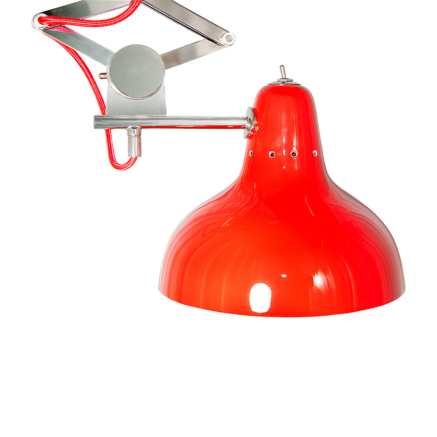 Diana pendant lamp is an industrial-inspired design that embodies all the simplicity and sophistication of the mid-century modern age. It is handmade in brass and Aluminium. The body, built out of brass has a standard black nickel plated finish, while the shade features a standard matte red lacquer on the outside. However, it can be customized using any RAL color of your choosing.