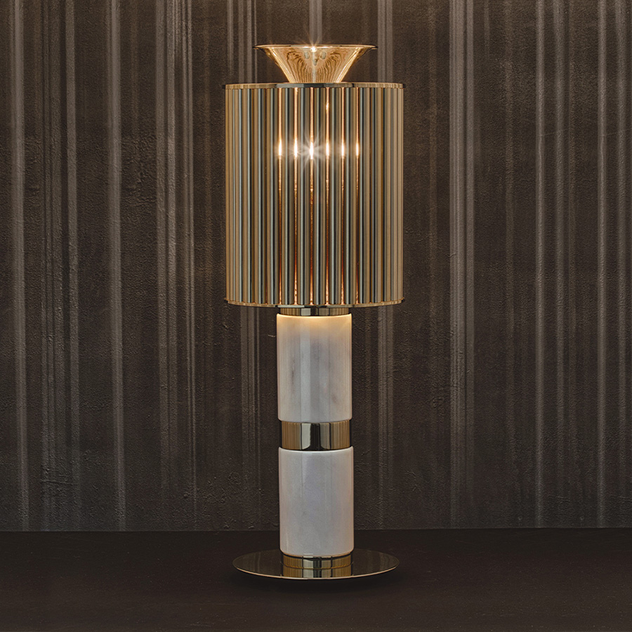 Almost 28 inches high, this brass desk lamp is much more than that. Handmade in brass and Estremoz marble, both the body and the shade received a gold-plated finish in order to emphasize its luxurious characteristics. Probably DelightFULL’s most exclusive design, this gold desk lamp features elegant handmade details all around the shade. With an exquisite design, it suits any classic entryway or dining room.