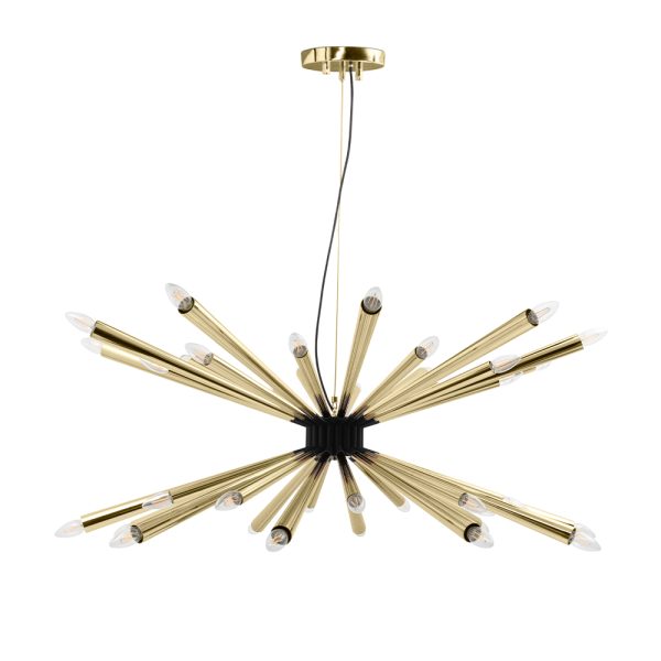Inspired by the acclaimed jazz trumpet player Tommy Dorsey, this mid-century suspension chandelier is a unique lighting fixture that embodies the musicality of the 1950s. Allying the best of ancient techniques with the modern expertise of high- craftsmanship, Dorsey is a handmade brass chandelier, with Aluminium lamp shades.