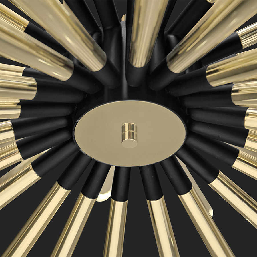 Inspired by the acclaimed jazz trumpet player Tommy Dorsey, this mid-century suspension chandelier is a unique lighting fixture that embodies the musicality of the 1950s. Allying the best of ancient techniques with the modern expertise of high- craftsmanship, Dorsey is a handmade brass chandelier, with Aluminium lamp shades.