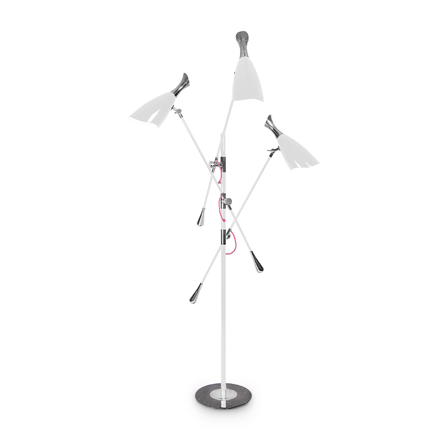 Duke Ellington has been an inspiration to the world to many artists and musicians. Therefore, DelightFULL’s designers have decided to pay a tribute to this iconic jazz musician and create Duke floor lamp. With a short silhouette and a single swing, Duke floor lamp is a retro-styled accessory for every single mid-century modern interior design. Each cone lamp shade is conducted by a brass arm and its counter-weight.