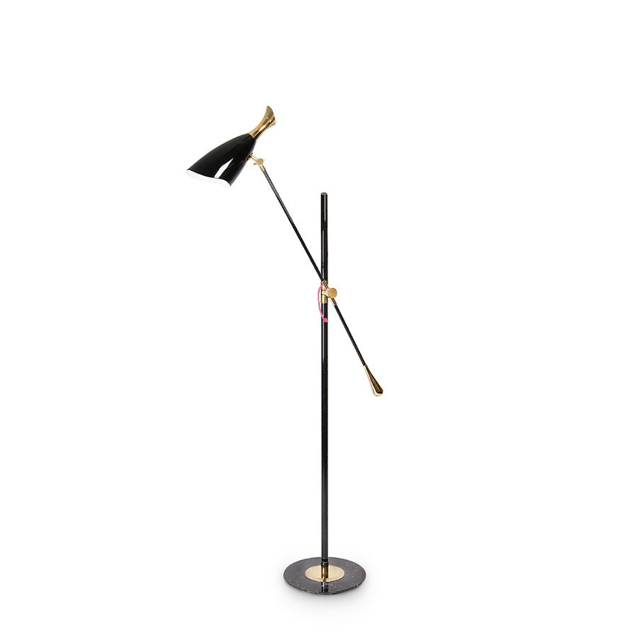 Duke Ellington has been an inspiration to the world to many artists and musicians. Therefore, DelightFULL’s designers have decided to pay a tribute to this iconic jazz musician and create Duke floor lamp. With a short silhouette and a single swing, Duke floor lamp is a retro-styled accessory for every single mid-century modern interior design. Each cone lamp shade is conducted by a brass arm and its counter-weight.