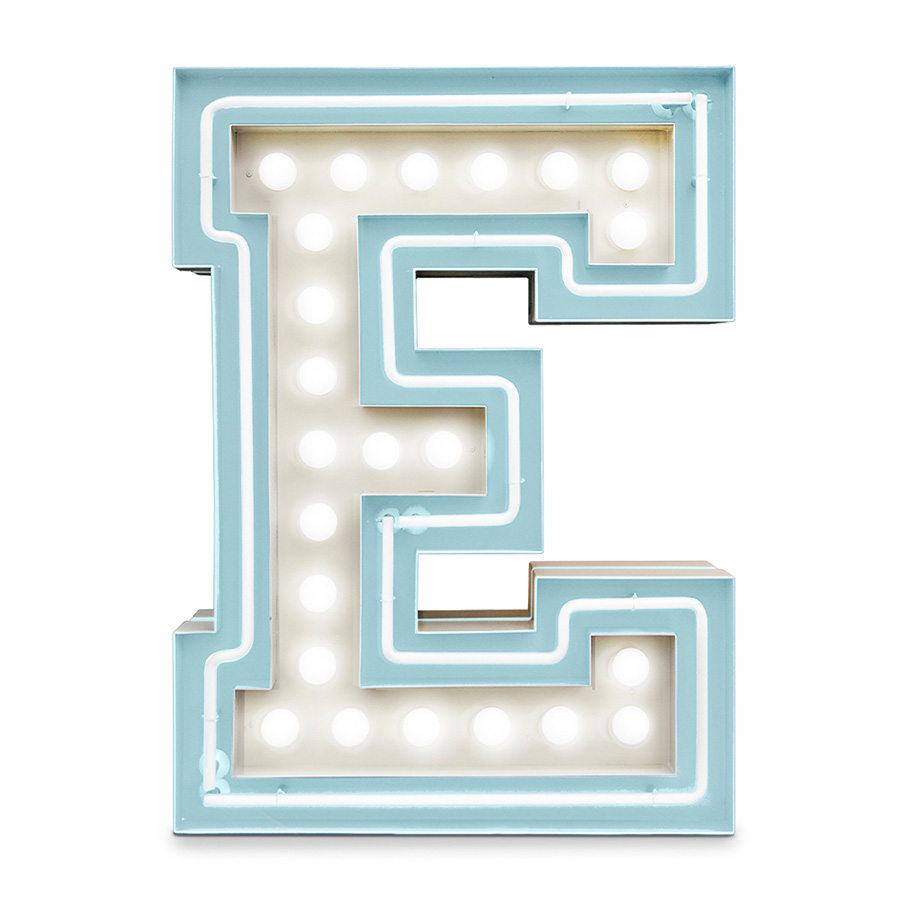 Enthusiastic the letter E calls for the dazzled feeling of a neon party. With 23 bulbs, the college styled font carries with it the blue neon outline that completes any modern home decor. Fun, exquisite and bright, the letter E will bring you all the nostalgia from the college years. With a height of 1 meter, it is ideal for clubs and display showcases.