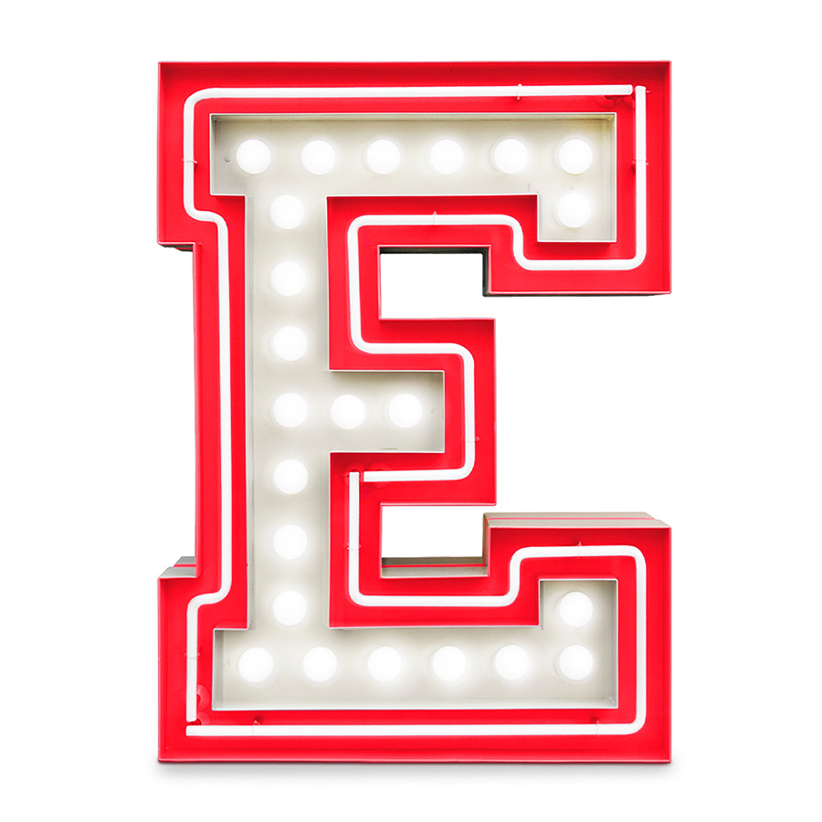 Enthusiastic the letter E calls for the dazzled feeling of a neon party. With 23 bulbs, the college styled font carries with it the blue neon outline that completes any modern home decor. Fun, exquisite and bright, the letter E will bring you all the nostalgia from the college years. With a height of 1 meter, it is ideal for clubs and display showcases.