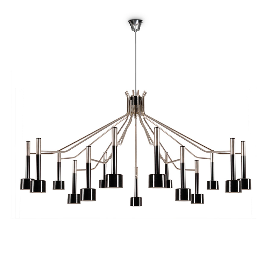 Ella round chandelier is a unique ceiling fixture which brings back the clean and sophisticated feelings of the mid-century modern era lived in the 1960’s Palm Springs. With a body 100% handmade in brass and its lampshades made of Aluminium, this lighting design was reinvented using today’s technical skills paired with the traditional craftsmanship and know-how of some of the best Portuguese artisans.