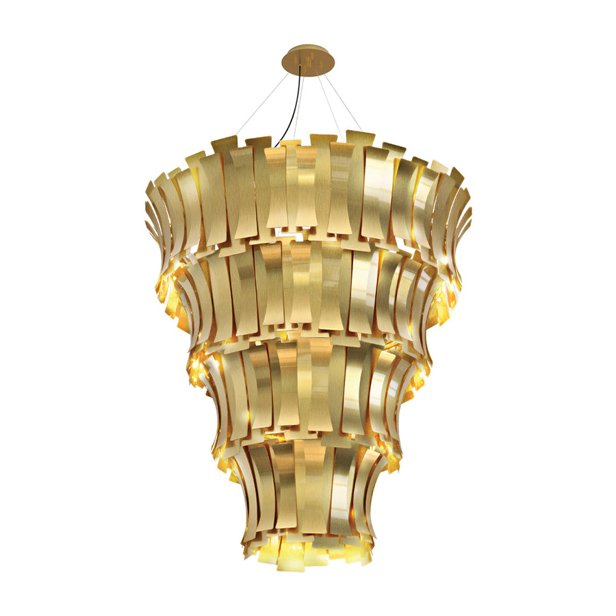 Etta is a large chandelier inspired by one of the best jazz singers of all times. Being the sophisticated lighting design it is, it boasts a nostalgic and feminine vibe, making it the right choice for every luxurious interior design. With a brushed gold standard finish, this bespoke round chandelier can be customized to fit your interior design project.