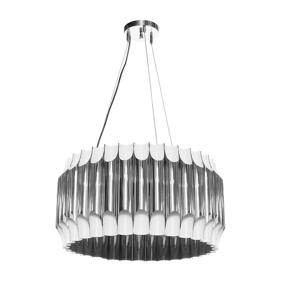 Galliano round chandelier is a mid-century modern light with a shape that was inspired by a pipe organ. This modern lighting design gets even more beautiful when you see the light being casted thought its pipes.Handmade in steel, this minimalistic suspension lamp is the perfect mix of form and function.
