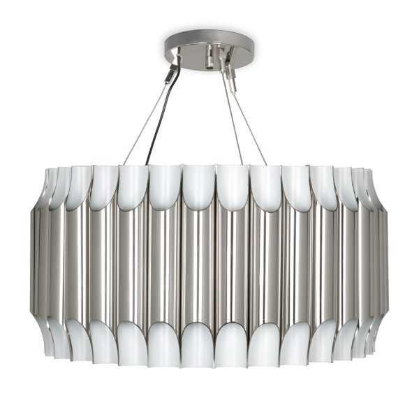 Galliano round chandelier is a mid-century modern light with a shape that was inspired by a pipe organ. This modern lighting design gets even more beautiful when you see the light being casted thought its pipes.Handmade in steel, this minimalistic suspension lamp is the perfect mix of form and function.