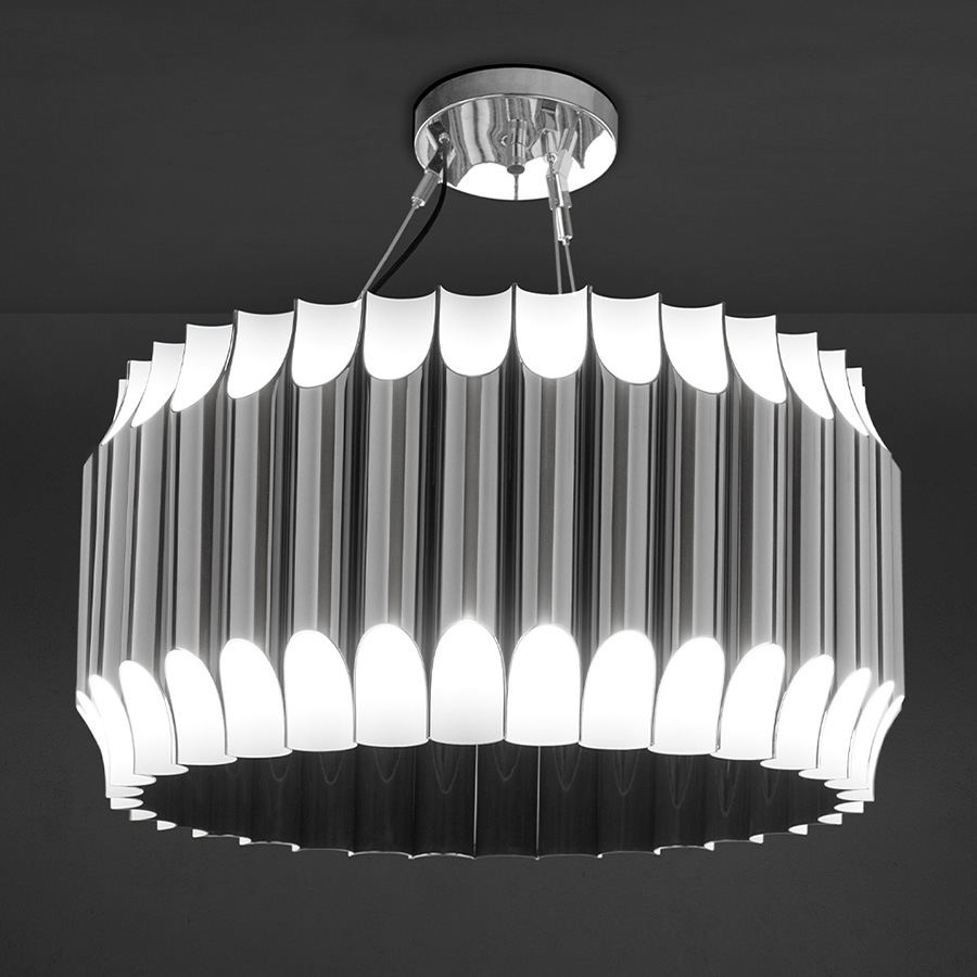 Galliano round chandelier is a mid-century modern light with a shape that was inspired by a pipe organ. This modern lighting design gets even more beautiful when you see the light being casted thought its pipes.Handmade in steel, this minimalistic suspension lamp is the perfect mix of form and function.