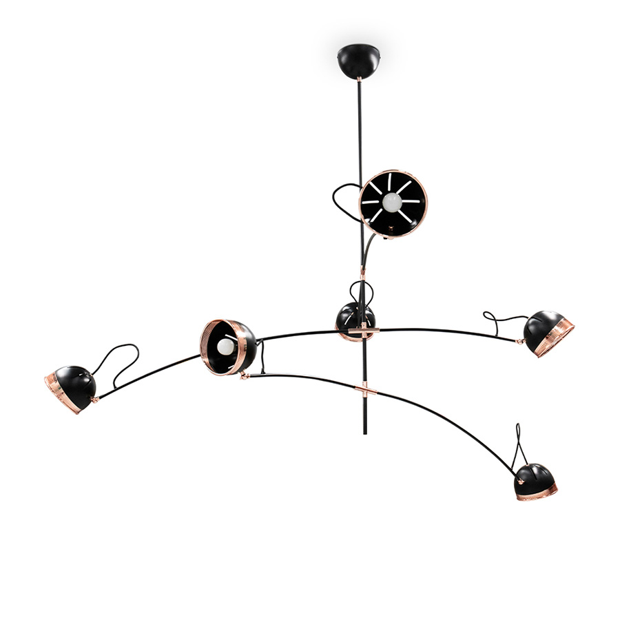 Inspired by the incredible jazz musician Benny Goodman, this elegant suspension lamp will light up any design project or room. A memorable piece that features golden finishes, and black matte details, in a modern and classic twist that make this lamp so special and unique. This luxurious lamp with fashionable round shapes will be a statement piece for any modern home decor.