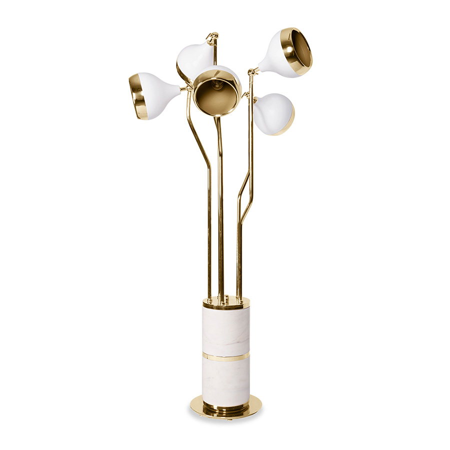 Hanna is a vintage floor lamp that will suit perfectly in your mid-century modern living room or vintage retro design hallway. With a structure made of polished marble estremoz and with multiple lamp shades made of brass and Aluminium, this floor light is a pure mid-century modern lamp full of grace and charm. Its flexible lamp shades allow you to spread the light anywhere you want it to be.