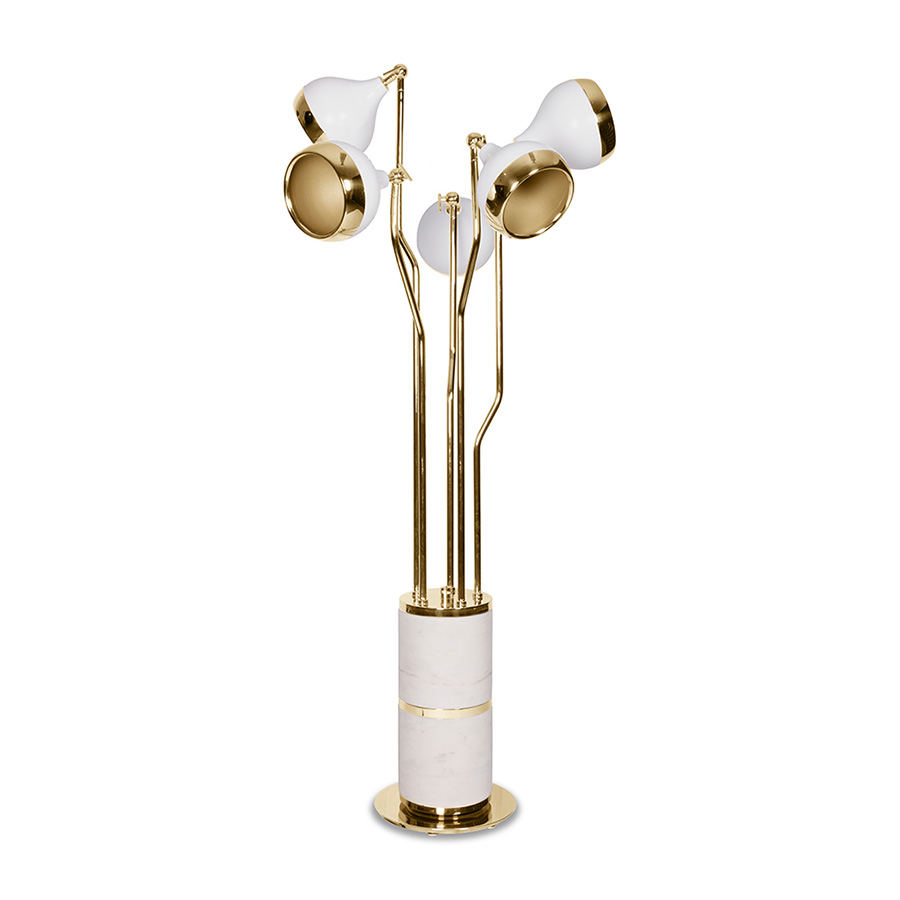 Hanna is a vintage floor lamp that will suit perfectly in your mid-century modern living room or vintage retro design hallway. With a structure made of polished marble estremoz and with multiple lamp shades made of brass and Aluminium, this floor light is a pure mid-century modern lamp full of grace and charm. Its flexible lamp shades allow you to spread the light anywhere you want it to be.