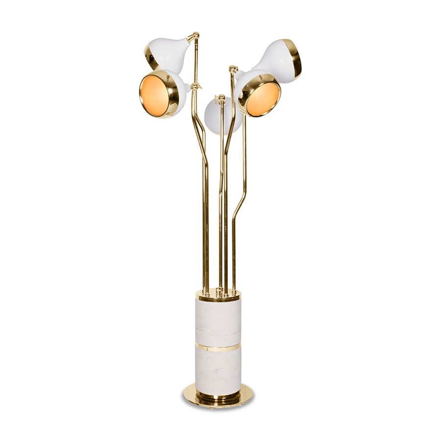 Hanna is a vintage floor lamp that will suit perfectly in your mid-century modern living room or vintage retro design hallway. With a structure made of polished marble estremoz and with multiple lamp shades made of brass and Aluminium, this floor light is a pure mid-century modern lamp full of grace and charm. Its flexible lamp shades allow you to spread the light anywhere you want it to be.