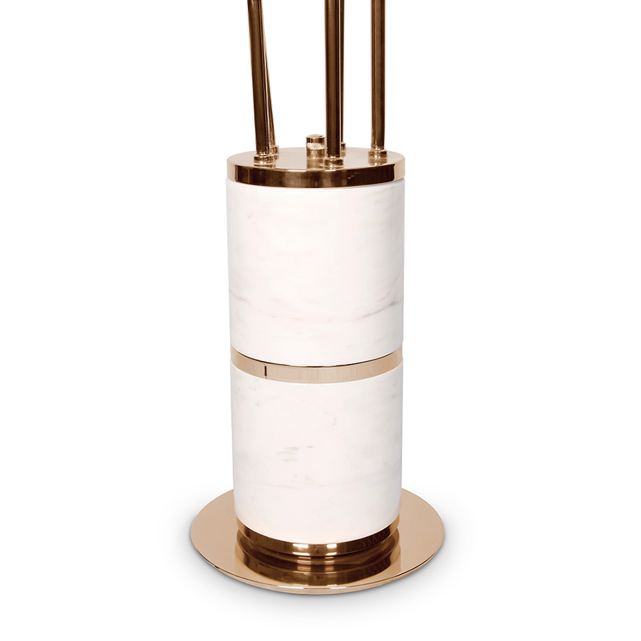 Hanna is a vintage floor lamp that will suit perfectly in your mid-century modern living room or vintage retro design hallway. With a structure made of polished marble estremoz and with multiple lamp shades made of brass and Aluminium, this floor light is a pure mid-century modern lamp full of grace and charm. Its flexible lamp shades allow you to spread the light anywhere you want it to be.