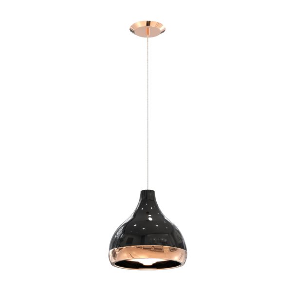 Hanna is a vintage pendant lamp that features a glossy black shade outlined by a copper finish, giving it a lovely contrast. Made in brass by artisans who applied delicately an ancient technique called hand metal spinning, if you style this suspension lamp alongside a mid-century decor it will provide your room a striking, elegant look. Hanna pendant lighting brings together a visually appealing Aluminium bell lamp shade.
