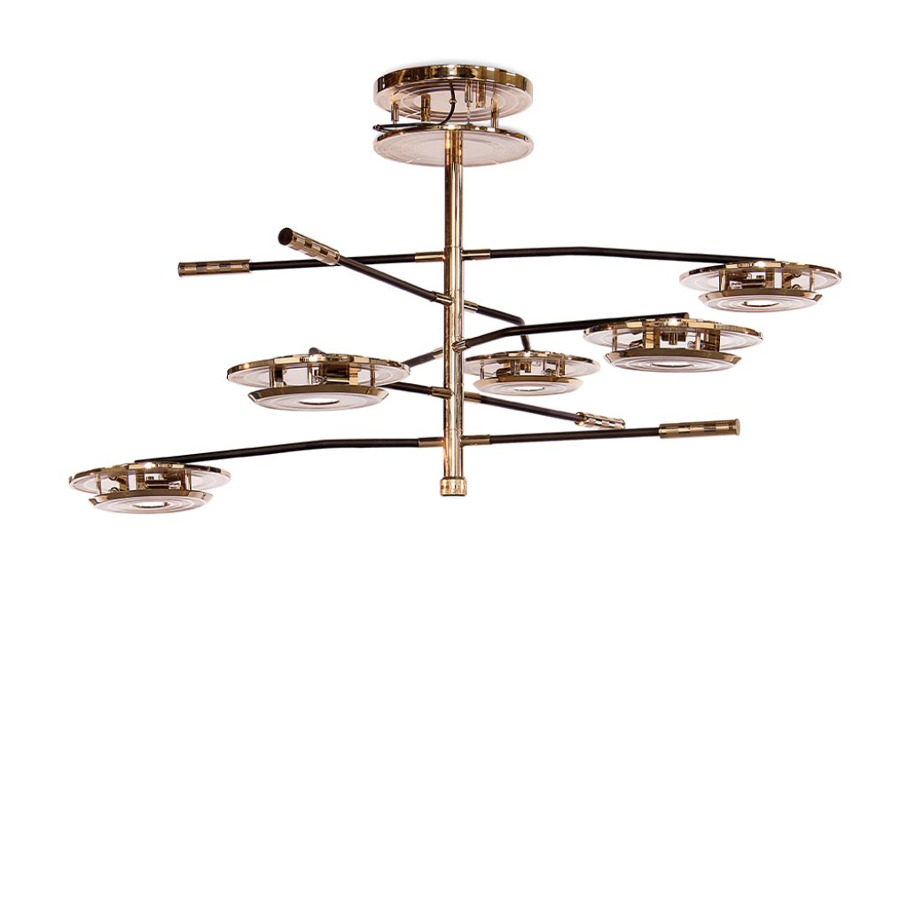 With a shape that was inspired by a golden vinyl player, Hendrix suspension lamp is a tribute the American rock guitarist, singer, and songwriter: Jimi Hendrix. This gold plated luminaire captures your attention letting you feel the acoustics of the bright Hendrix guitar and reminding us the high fidelity audio reproductions.