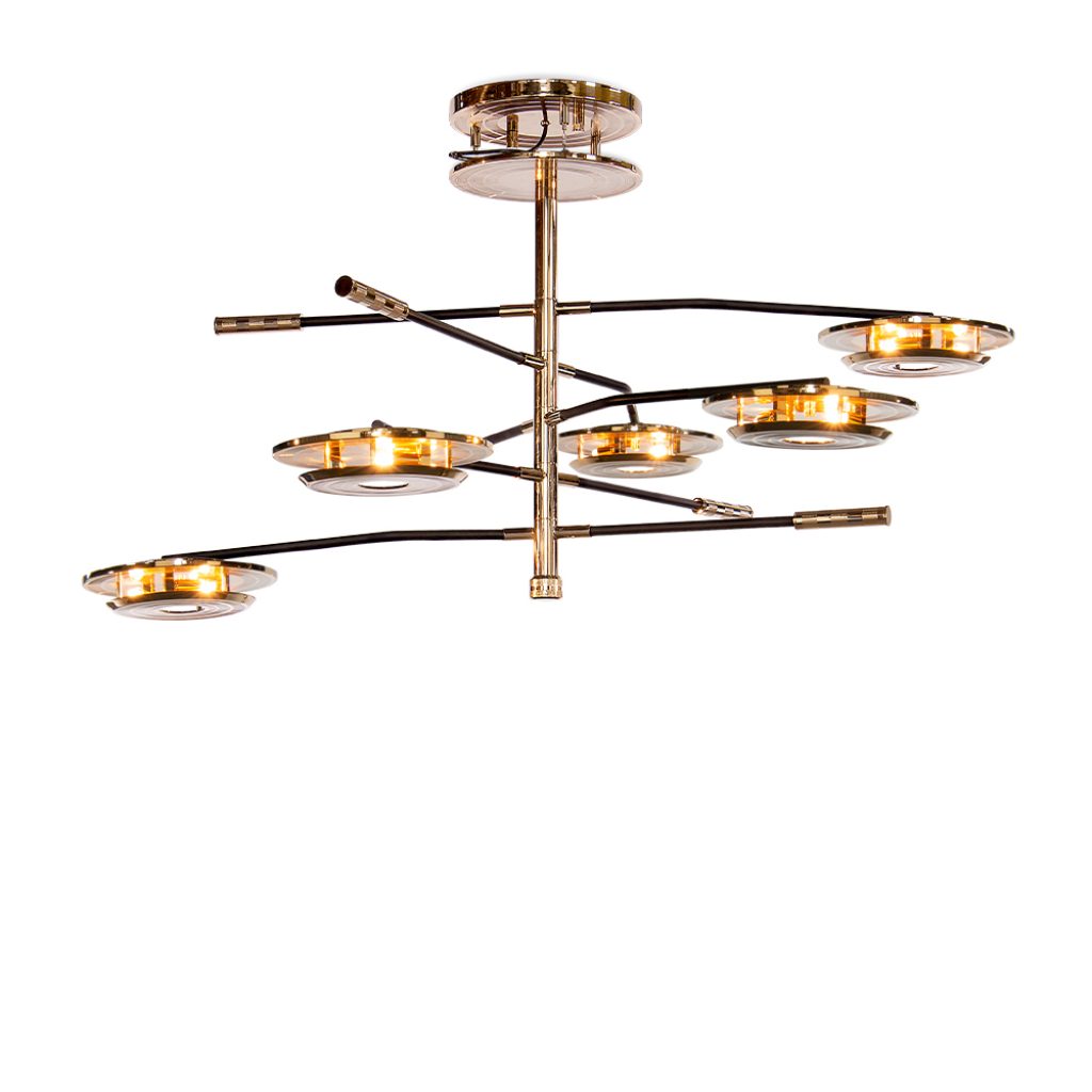 With a shape that was inspired by a golden vinyl player, Hendrix suspension lamp is a tribute the American rock guitarist, singer, and songwriter: Jimi Hendrix. This gold plated luminaire captures your attention letting you feel the acoustics of the bright Hendrix guitar and reminding us the high fidelity audio reproductions.