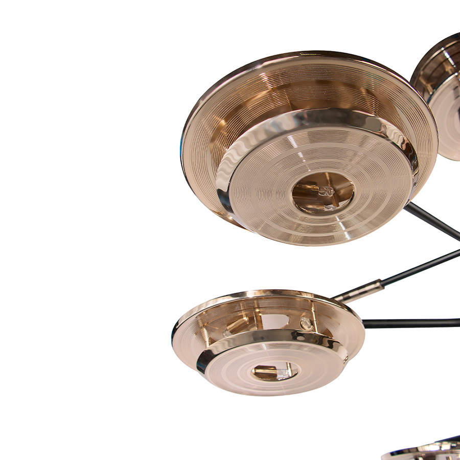 With a shape that was inspired by a golden vinyl player, Hendrix suspension lamp is a tribute the American rock guitarist, singer, and songwriter: Jimi Hendrix. This gold plated luminaire captures your attention letting you feel the acoustics of the bright Hendrix guitar and reminding us the high fidelity audio reproductions.