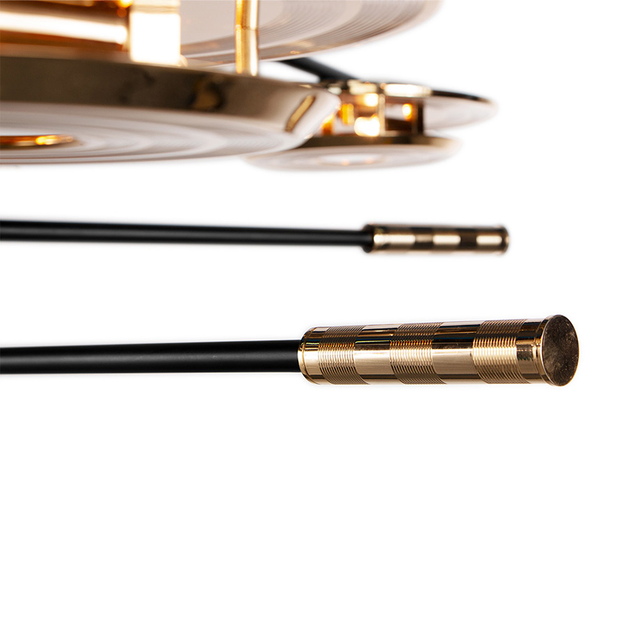 With a shape that was inspired by a golden vinyl player, Hendrix suspension lamp is a tribute the American rock guitarist, singer, and songwriter: Jimi Hendrix. This gold plated luminaire captures your attention letting you feel the acoustics of the bright Hendrix guitar and reminding us the high fidelity audio reproductions.
