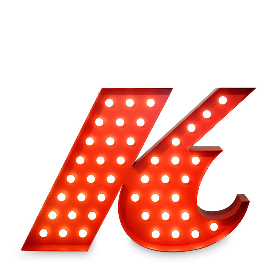 One of the highlights of the Graphic Collection. Red means fun means passion. With 44 bulbs that can be controlled with an on-off-on switch, which allows you to turn only a few of them on at a time. With a height of 1 meter, this iconic fixture can be placed on the floor or on the wall, only indoors. Making a lasting impression in any of your party ideas this marquee letter design is available in a mini version as well.