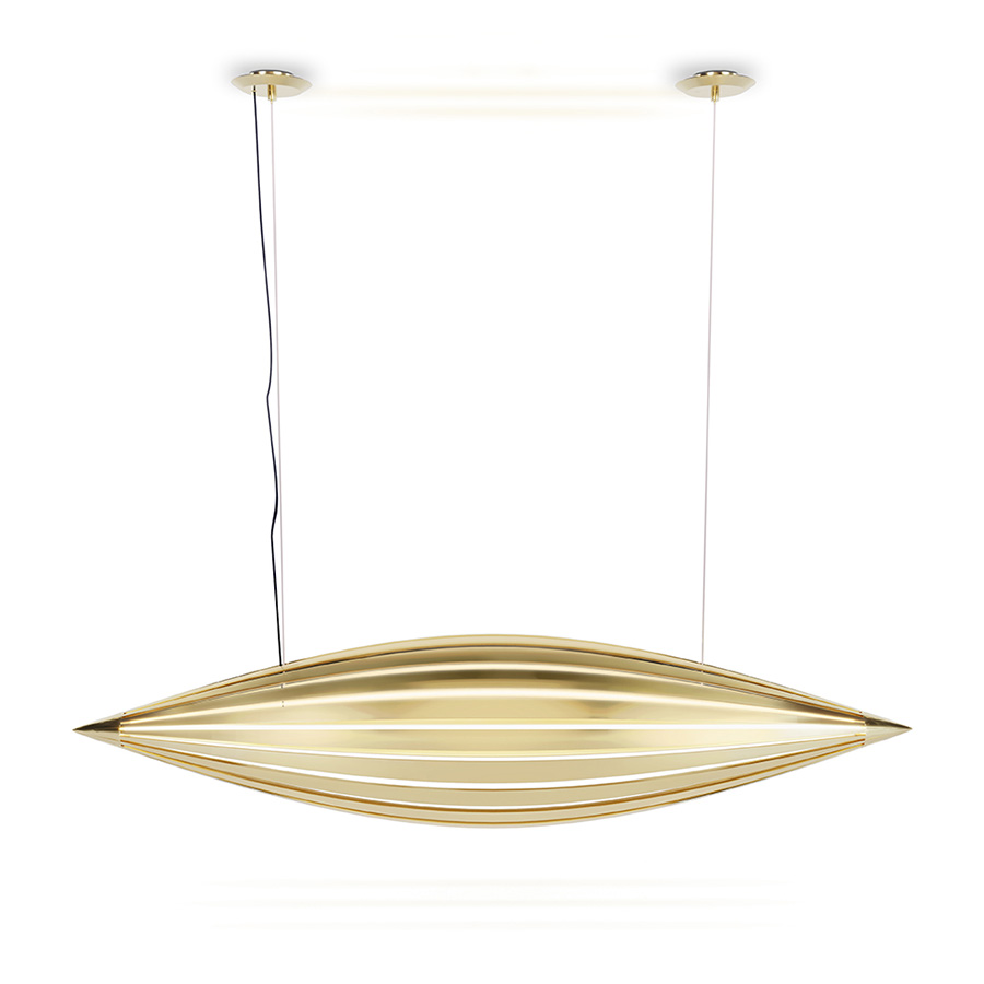 Kapsule is so sculptural, yet so functional at the same time. Emotional objects that become timeless and precious. This large suspension lamp boasts a futuristic and feminine vibe, making it the right choice for any luxurious interior design project. The brass strips are shaped and assembled by hand by some of the most skilled artisans.